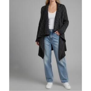 Eileen Fisher Wool Drape Waterfall Cardigan Sweater in Charcoal sz S